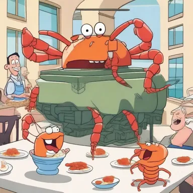 In the cartoon show, the mischievous main characters accidentally release a tank full of langoustes into a fancy restaurant, causing chaos and hilarity.
