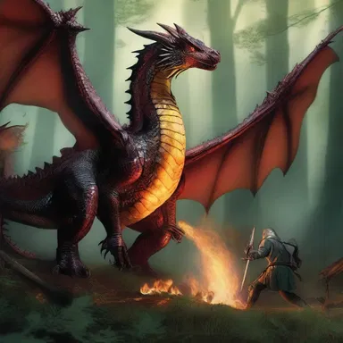 In the enchanted forest, the ensuing battle between the knights and the fire-breathing dragon determined the fate of the kingdom.