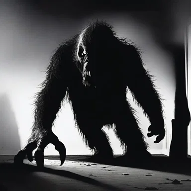 In the preposition of terror, the monster emerged from the darkness.