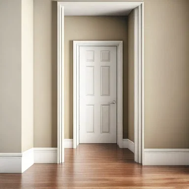 The preposition of a doorway creates a transition between two rooms.