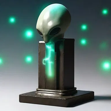 The alien artifact was carefully placed on the pedestal, emitting a faint glow and mysterious energy.