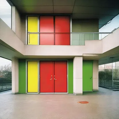 In modern architecture, bold warning coloration is often used to draw attention to emergency exits and safety equipment.