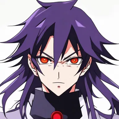 The villain in the anime series had unique warning coloration, with glowing red eyes and dark purple hair, reflecting their dangerous and intimidating nature.
