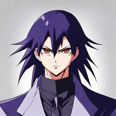 The villain in the anime series had unique warning coloration, with glowing red eyes and dark purple hair, reflecting their dangerous and intimidating nature.