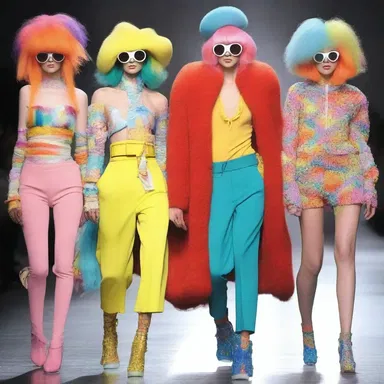 The fashion designer showcased an eccentric collection featuring models dressed up as goofballs with oversized clothing and colorful wigs.