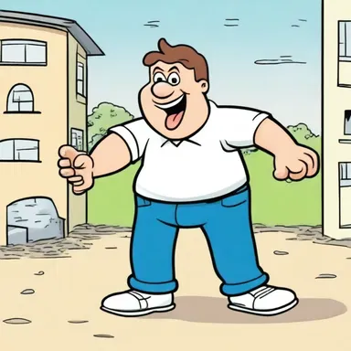 In the cartoon, the main character is often portrayed as a goofball, always stumbling into ridiculous situations.