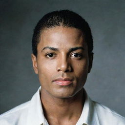 A portrait of Michael Jackson with his head shaved.