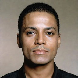 A portrait of Michael Jackson with his head shaved.