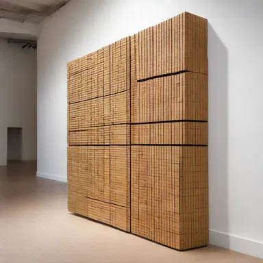 The artist used a ledger board as the focal point of their sculpture, symbolizing the connection between structure and creativity.