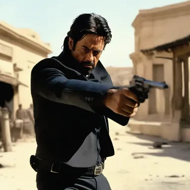 The protagonist pulled out his gat during the climactic gunfight scene in the action movie.