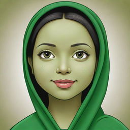 Mona from Nanalan' in a detailed cartoon style, portraying her characteristic green color and innocent expression.