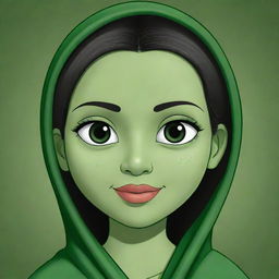 Mona from Nanalan' in a detailed cartoon style, portraying her characteristic green color and innocent expression.