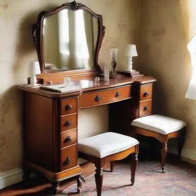 The Victorian-style bedroom had a vanity table with a drawer for storing knickers.
