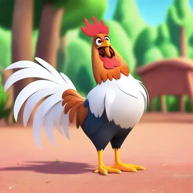 The animated film featured a hilarious scene where the rooster proudly displayed its saddle feathers.
