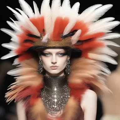 Feathers, particularly saddle feathers, have become a popular accessory in avant-garde fashion collections.