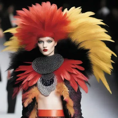 Feathers, particularly saddle feathers, have become a popular accessory in avant-garde fashion collections.