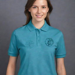 Craft a polished polo shirt design for a science and mathematics department, incorporating visual elements that represent various science and math symbols.