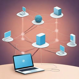 A high-quality photograph illustrating a computer network with several devices interconnected