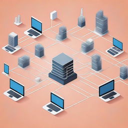 A high-quality photograph illustrating a computer network with several devices interconnected