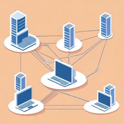 A high-quality photograph illustrating a computer network with several devices interconnected