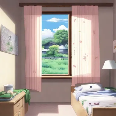 In the popular anime series, the protagonist's bedroom was beautifully decorated with a window blind featuring their favorite anime characters.