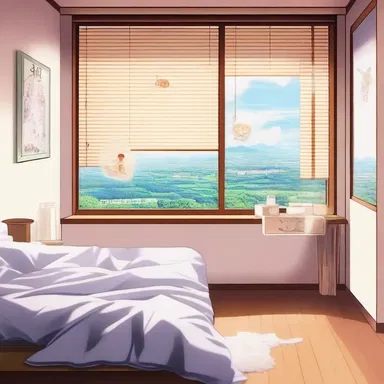 In the popular anime series, the protagonist's bedroom was beautifully decorated with a window blind featuring their favorite anime characters.