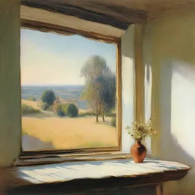 The famous painter created a masterpiece that depicted a serene landscape with a subtle window blind blocking the intense sunlight.