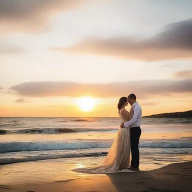 As the sun set over the ocean, the golden hues of the horizon started to glimmer, radiating a romantic glow.
