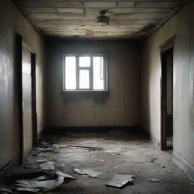 The dishevelled state of the abandoned haunted house added to the eerie atmosphere.