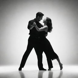 Generate a high contrast, black and white image of a couple dancing. The image should only contain the simple outline or contour of the dancing figures.