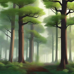 A digital art image showcasing a vast forest