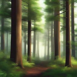 A digital art image showcasing a vast forest