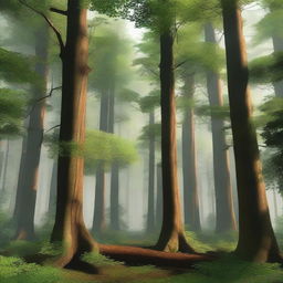 A digital art image showcasing a vast forest