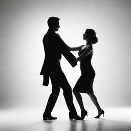 Generate a high contrast, black and white image of a couple dancing. The image should only contain the simple outline or contour of the dancing figures.