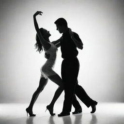 Generate a high contrast, black and white image of a couple dancing. The image should only contain the simple outline or contour of the dancing figures.