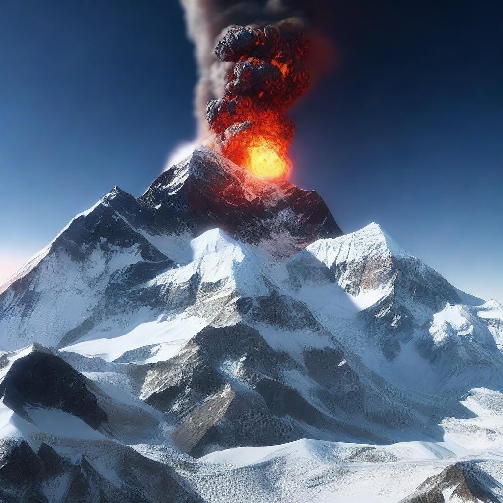 A high-quality 3D render of Mount Everest, but with a twist