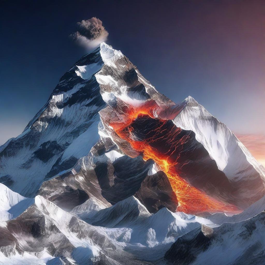 A high-quality 3D render of Mount Everest, but with a twist