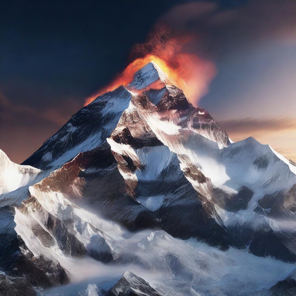 A high-quality 3D render of Mount Everest, but with a twist