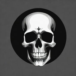 A high contrast, black and white vector styled design of a skull at night using simple, flat line art on a white background.