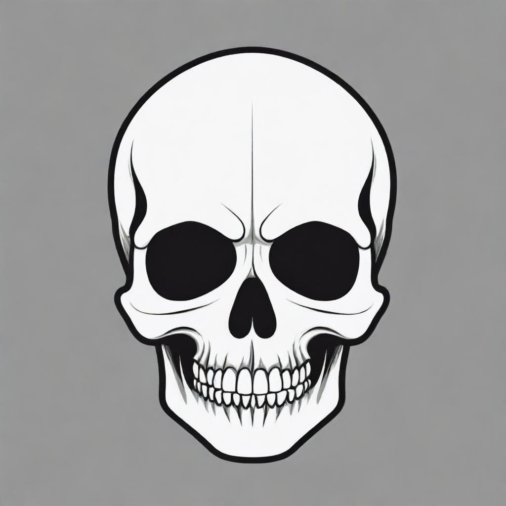 A high contrast, black and white vector styled design of a skull at night using simple, flat line art on a white background.