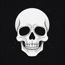 A high contrast, black and white vector styled design of a skull at night using simple, flat line art on a white background.