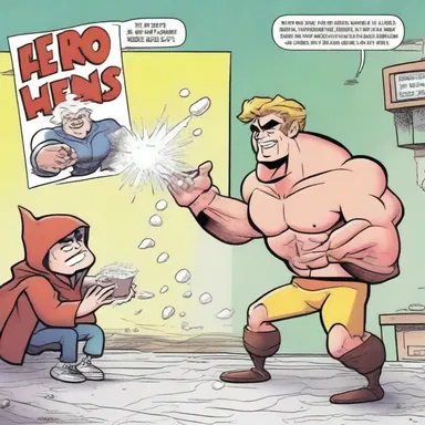 In this action-packed comic strip, our hero gains super strength by consuming a single lump of sugar which grants him incredible abilities.