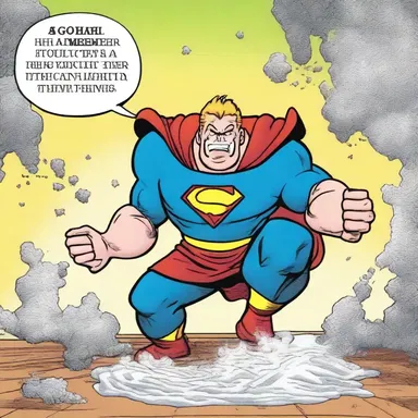 In this action-packed comic strip, our hero gains super strength by consuming a single lump of sugar which grants him incredible abilities.