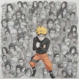 A fully detailed, rich drawing featuring all main characters from 'Naruto', distinctly capturing each character's unique personality, style, and demeanor.