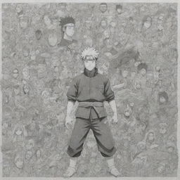 An intricate drawing of a large, central 'Naruto' character, within which all other main characters are subtly and creatively incorporated.