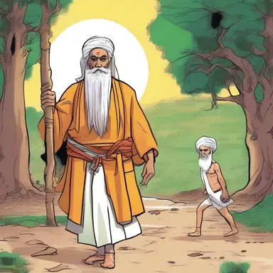In the comic book, the protagonist encounters a wise sanyasi who imparts spiritual guidance.