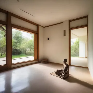 The meditation room in the house was designed with minimalist architecture to create a serene environment resembling a sanyasi's dwelling.