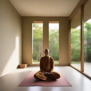 The meditation room in the house was designed with minimalist architecture to create a serene environment resembling a sanyasi's dwelling.