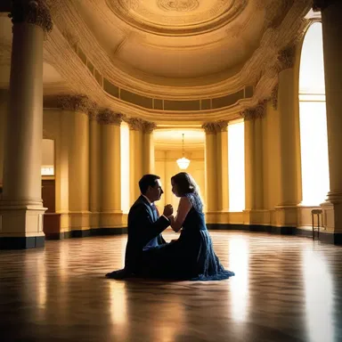 The couple sat in the dimly lit rotunda, whispering sweet nothings to each other.