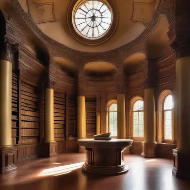 The wizard's library was located in a magnificent rotunda, filled with ancient scrolls and magical artifacts.